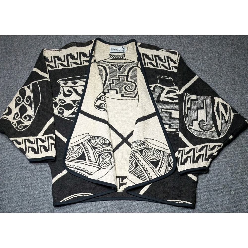 Vtg Kokopelli New Mexico Collection Knit Cardigan Aztec Pottery Oversized Medium